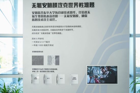 中国首款自研并率先实现量产的高性能无氟防水透湿材料——无氟安踏膜 中国首款自研并率先实现量产的高性能无氟防水透湿材料——无氟安踏膜