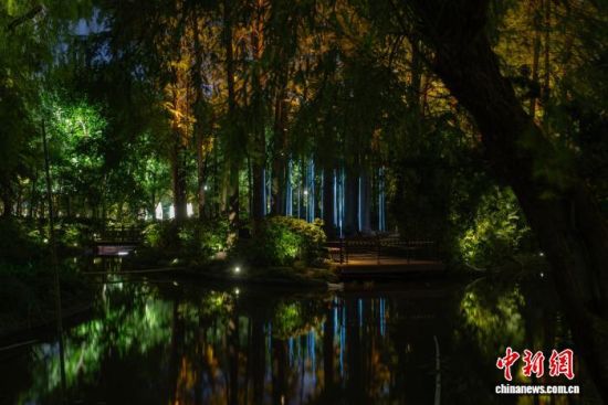 上海市中心延中绿地变身光韵森林。(上海市绿化和市容管理局供图) 上海市中心延中绿地变身光韵森林。(上海市绿化和市容管理局供图)